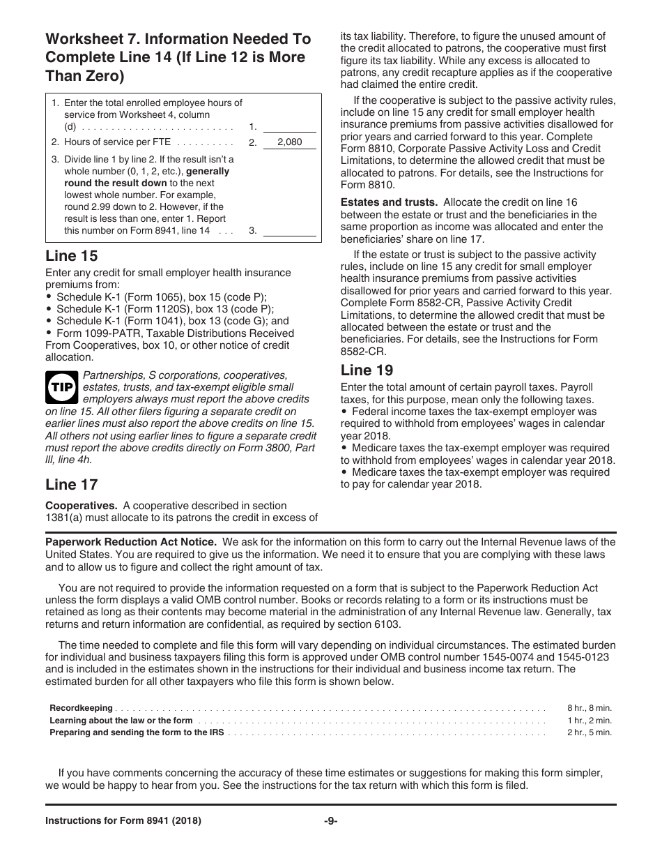 Download Instructions for IRS Form 8941 Credit for Small Employer