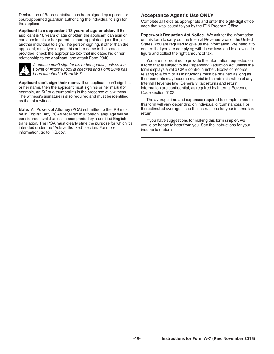Instructions for IRS Form W-7 Application for IRS Individual Taxpayer Identification Number, Page 10
