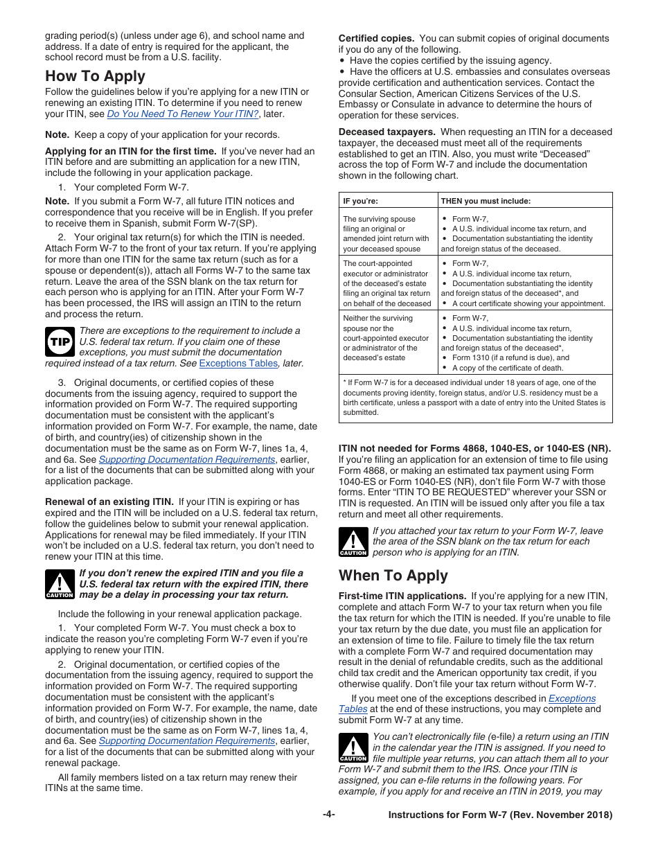 Instructions for IRS Form W-7 Application for IRS Individual Taxpayer Identification Number, Page 4