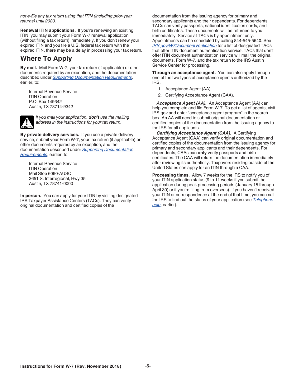 Instructions for IRS Form W-7 Application for IRS Individual Taxpayer Identification Number, Page 5