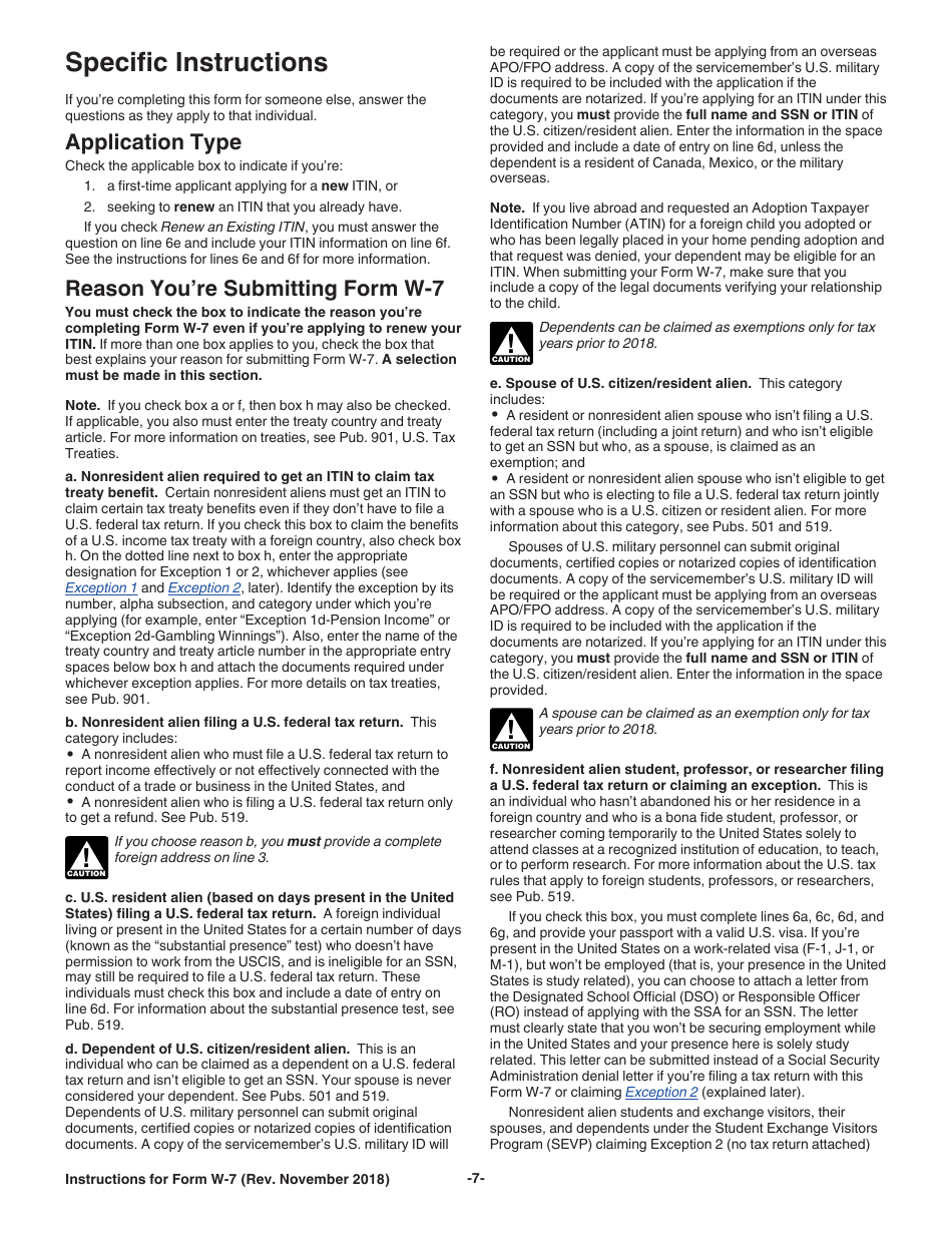 Instructions for IRS Form W-7 Application for IRS Individual Taxpayer Identification Number, Page 7