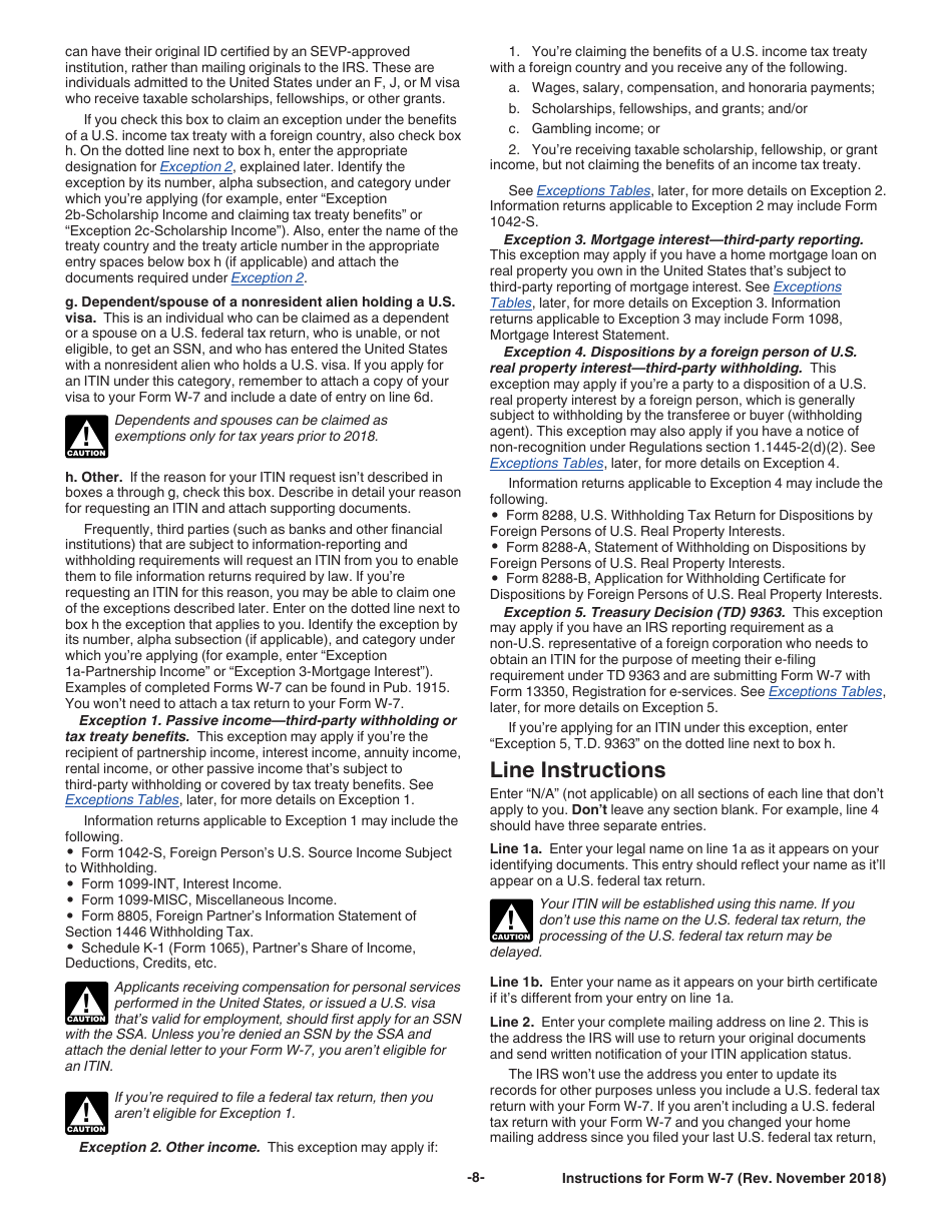 Instructions for IRS Form W-7 Application for IRS Individual Taxpayer Identification Number, Page 8