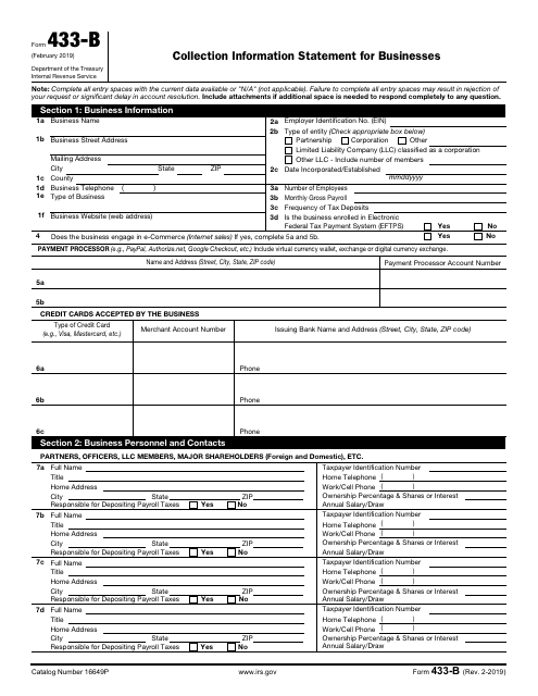 IRS Form 433-B  Printable Pdf