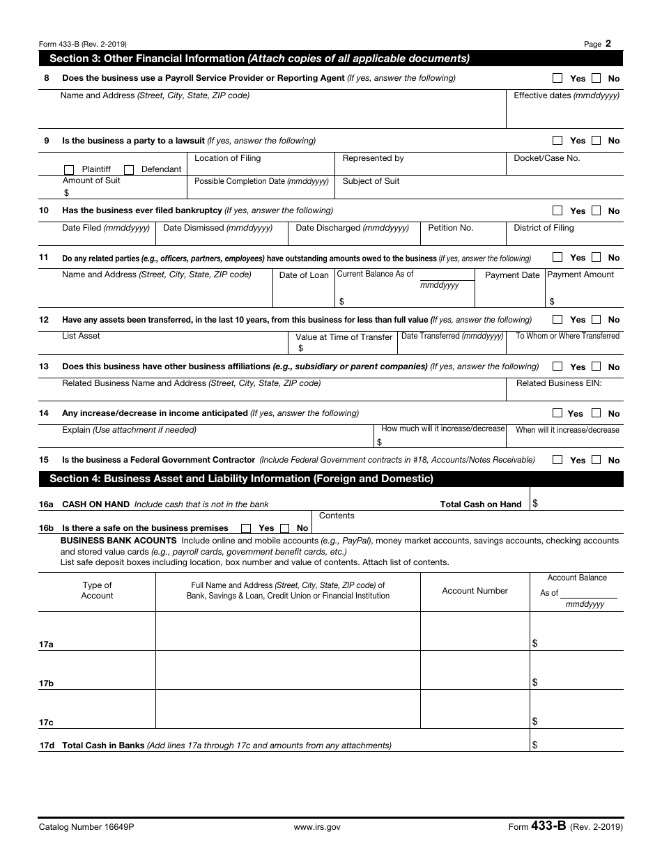 IRS Form 433-B - Fill Out, Sign Online And Download Fillable PDF ...