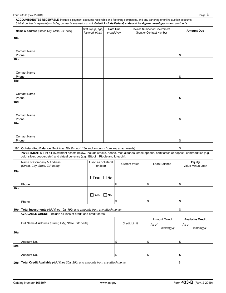 IRS Form 433-B - Fill Out, Sign Online And Download Fillable PDF ...