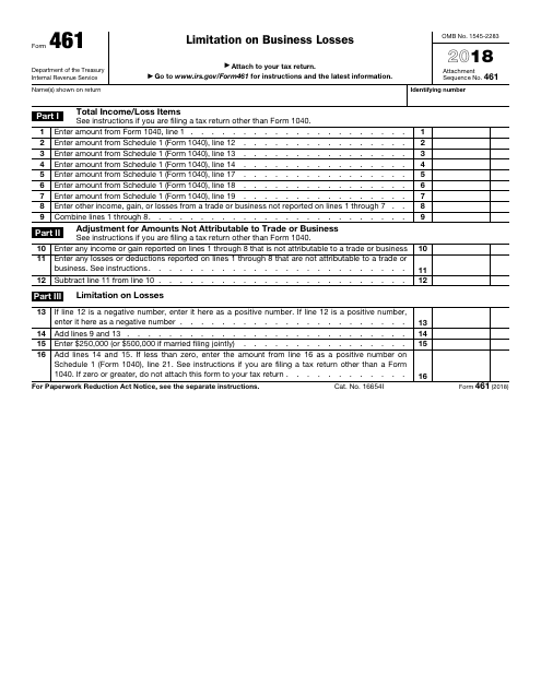 IRS Form 461 2018 Printable Pdf
