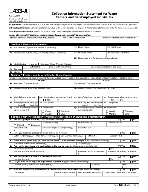 IRS Form 433-A  Printable Pdf