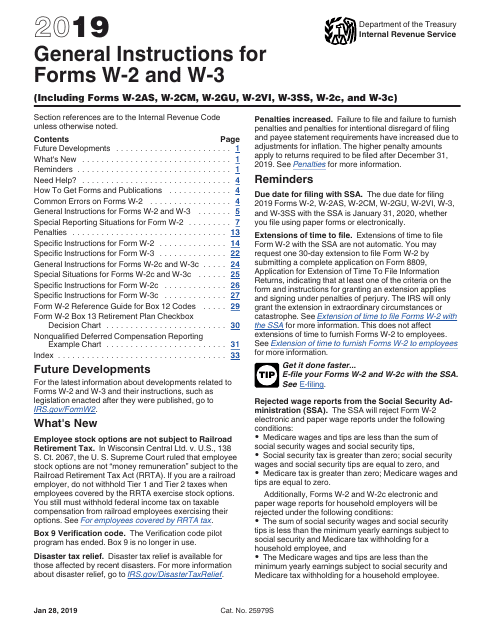 IRS Form W-2, W-3 2019 Printable Pdf