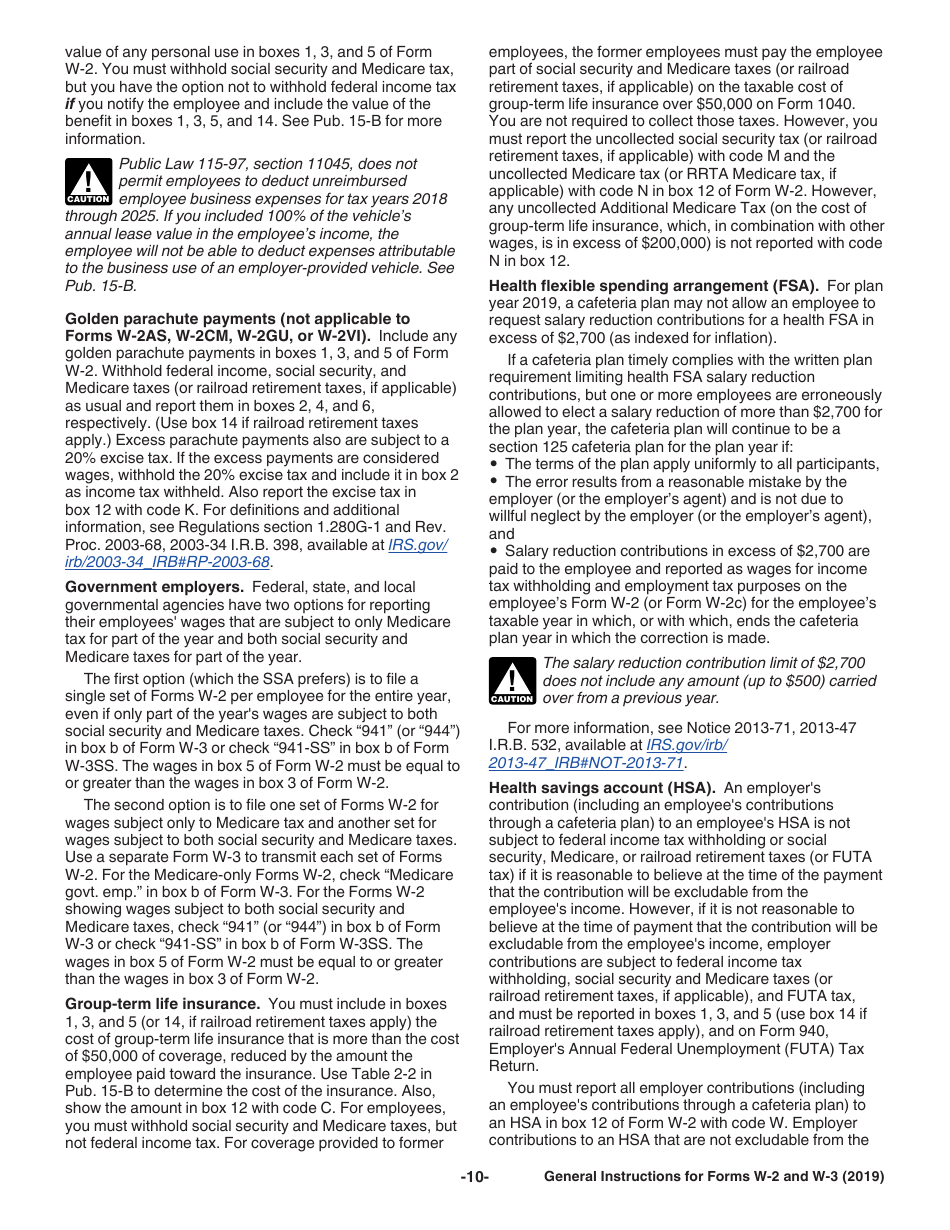 Instructions for IRS Form W-2, W-3, Page 10