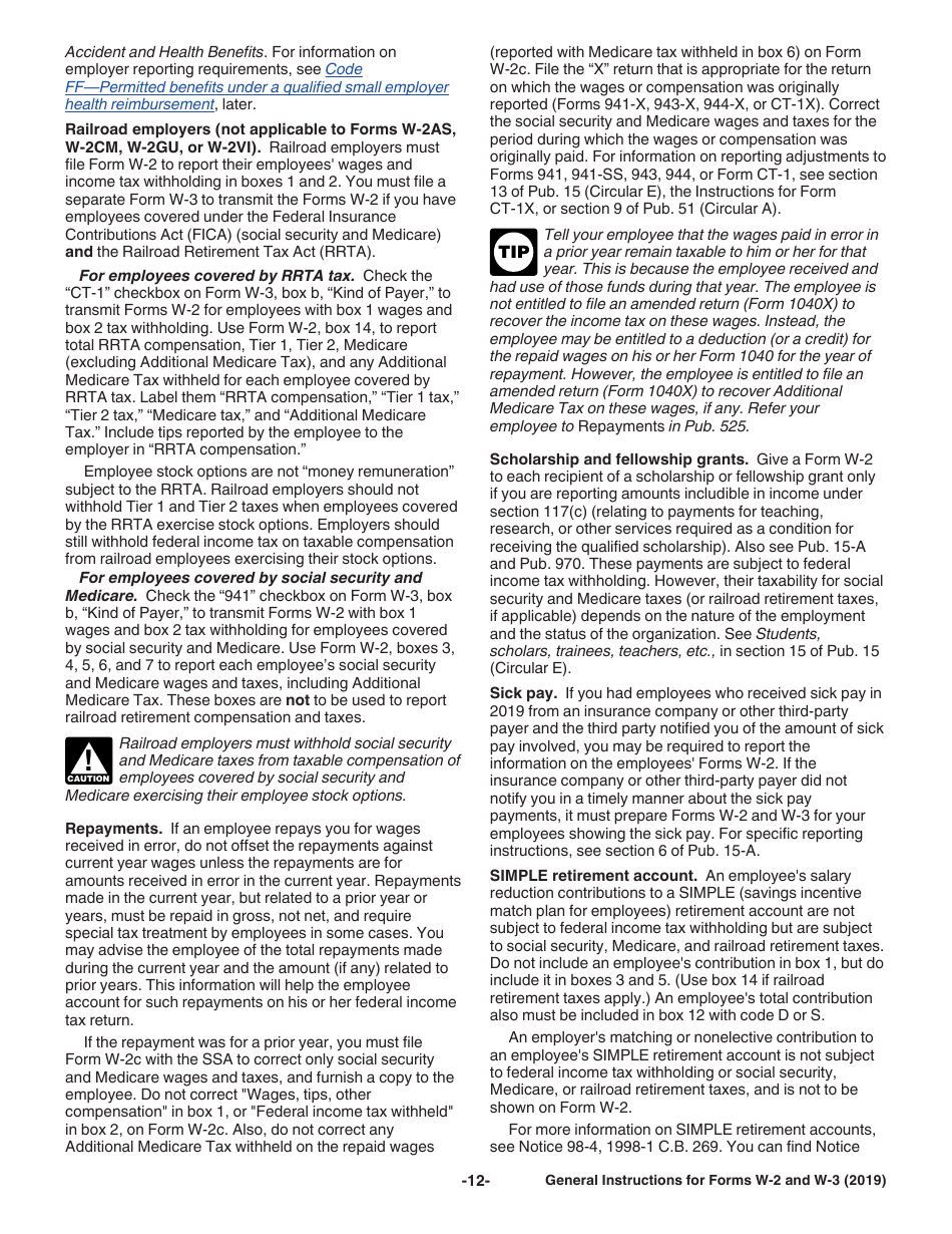 Instructions for IRS Form W-2, W-3, Page 12