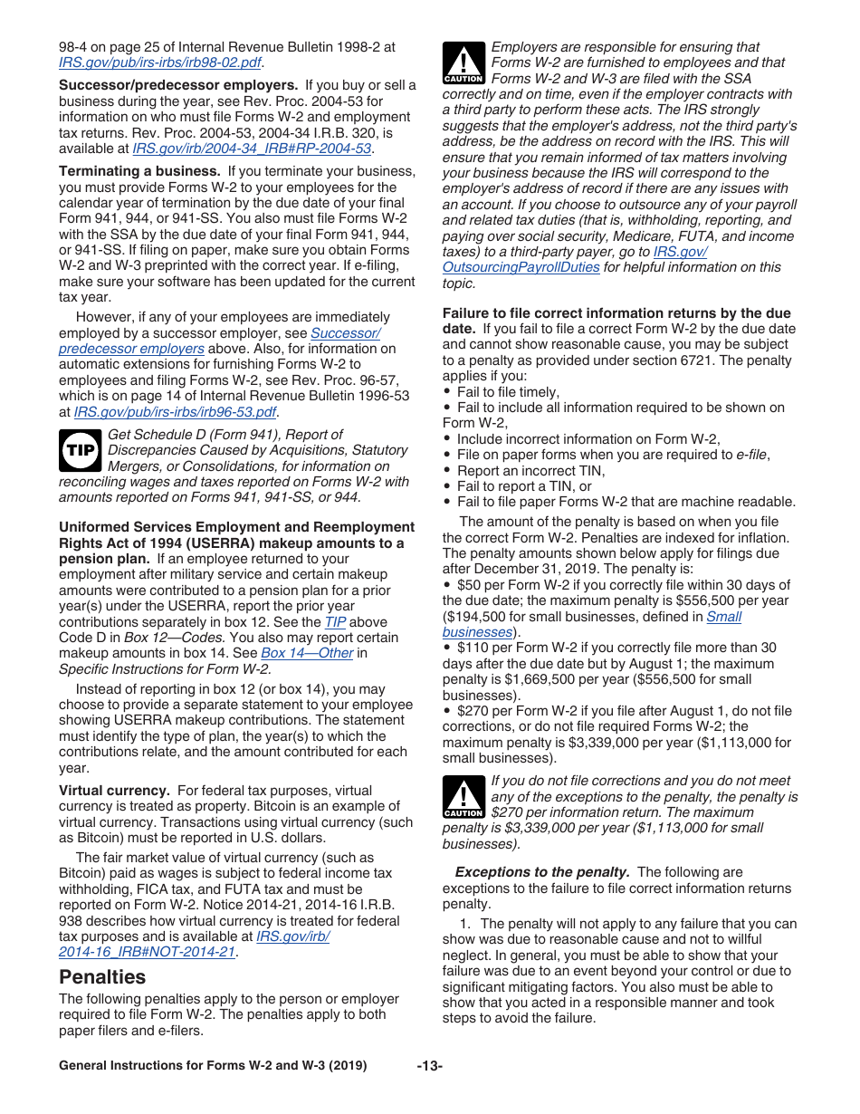 Instructions for IRS Form W-2, W-3, Page 13