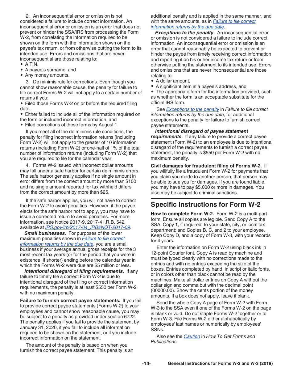 Instructions for IRS Form W-2, W-3, Page 14