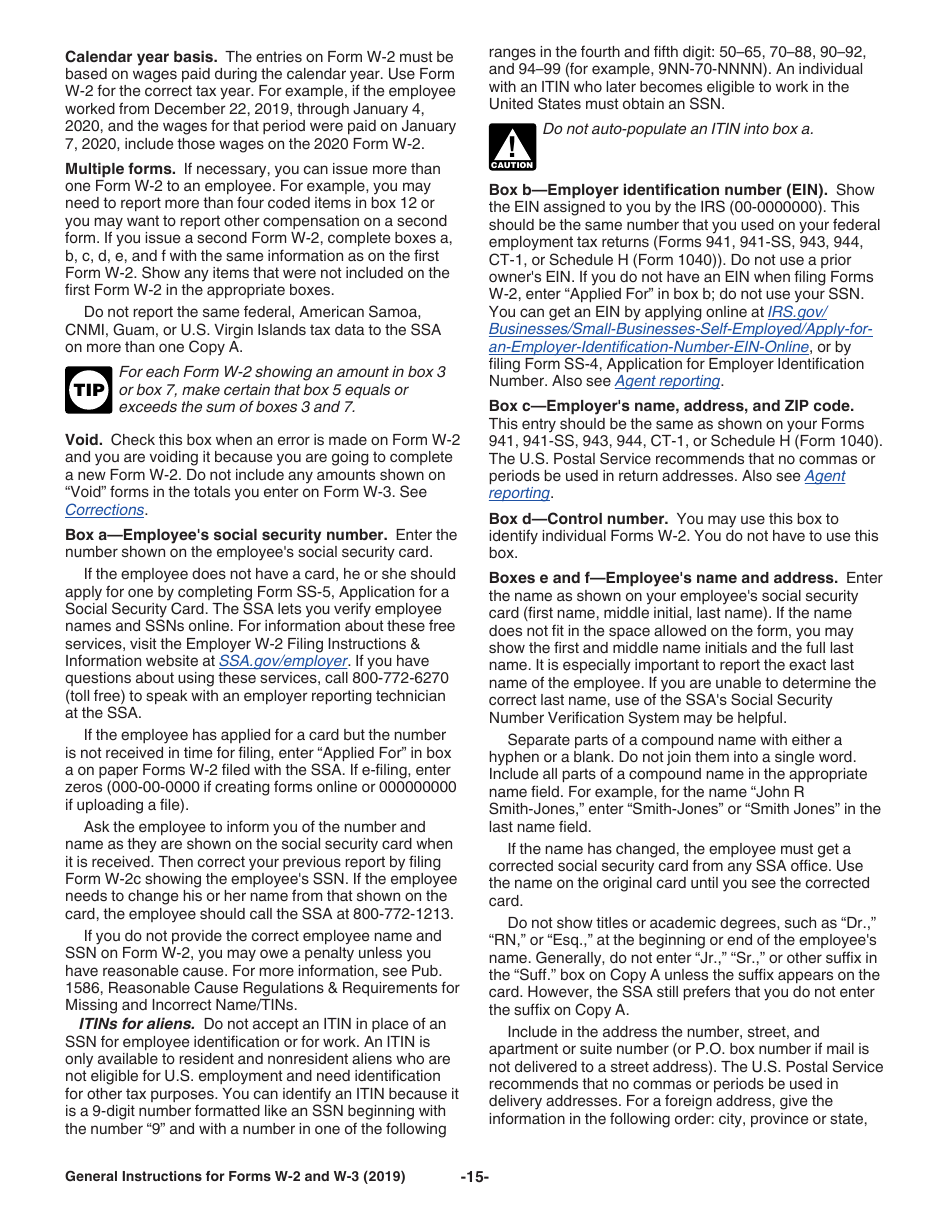 Instructions for IRS Form W-2, W-3, Page 15