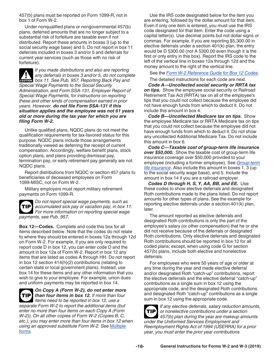 Instructions for IRS Form W-2, W-3, Page 18