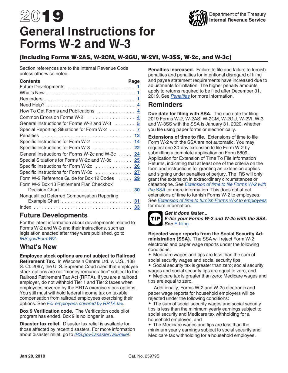 Instructions for IRS Form W-2, W-3, Page 1