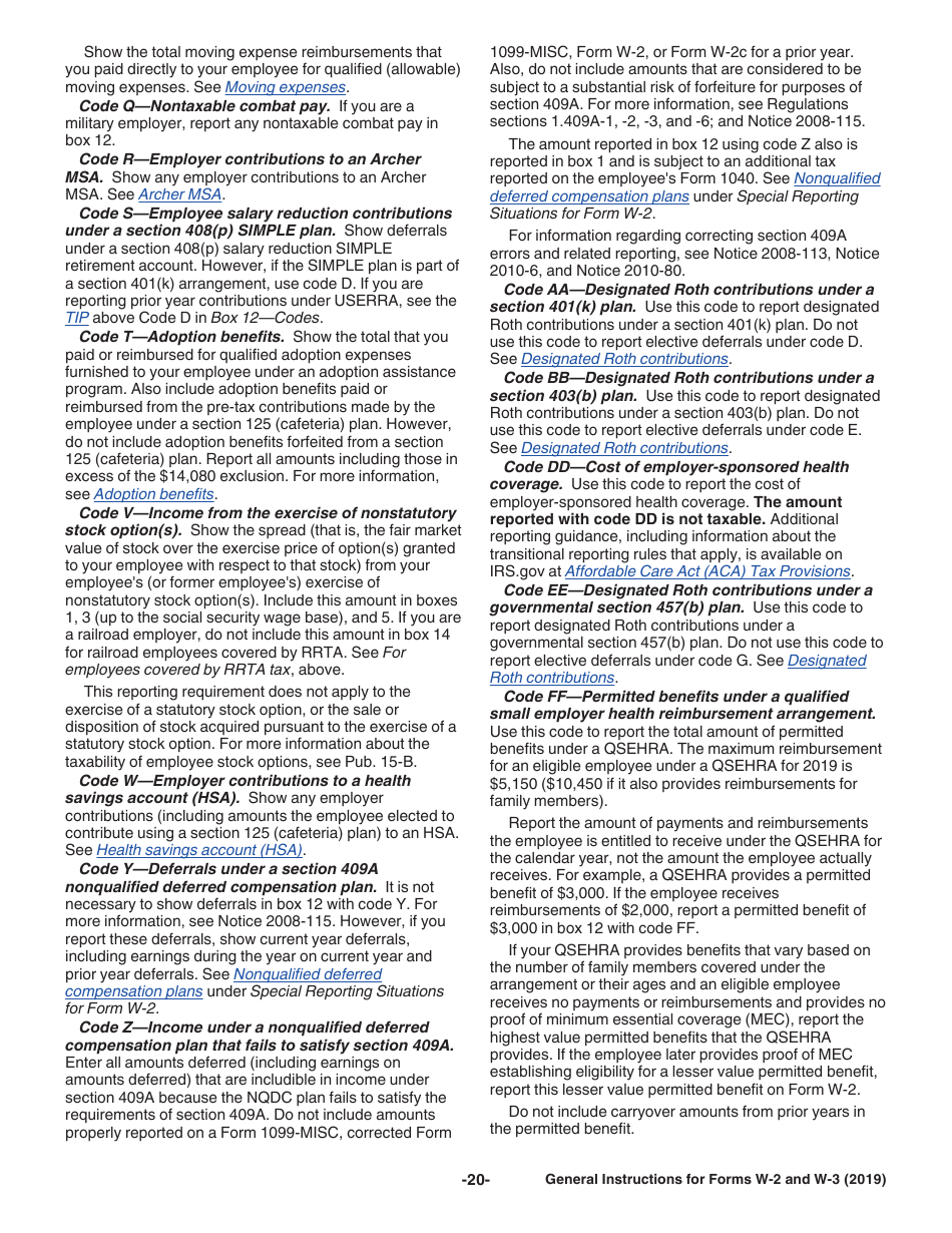 Instructions for IRS Form W-2, W-3, Page 20