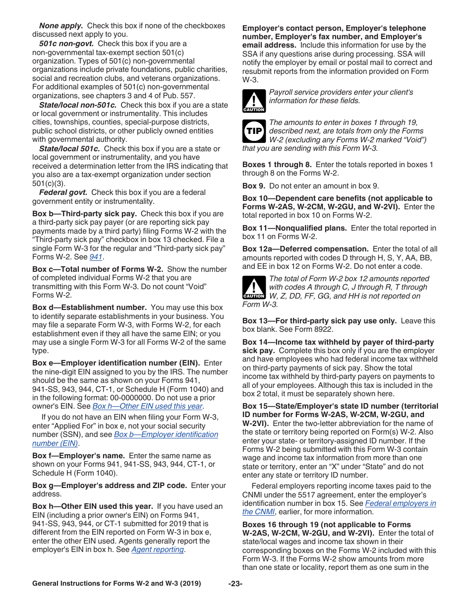 Instructions for IRS Form W-2, W-3, Page 23