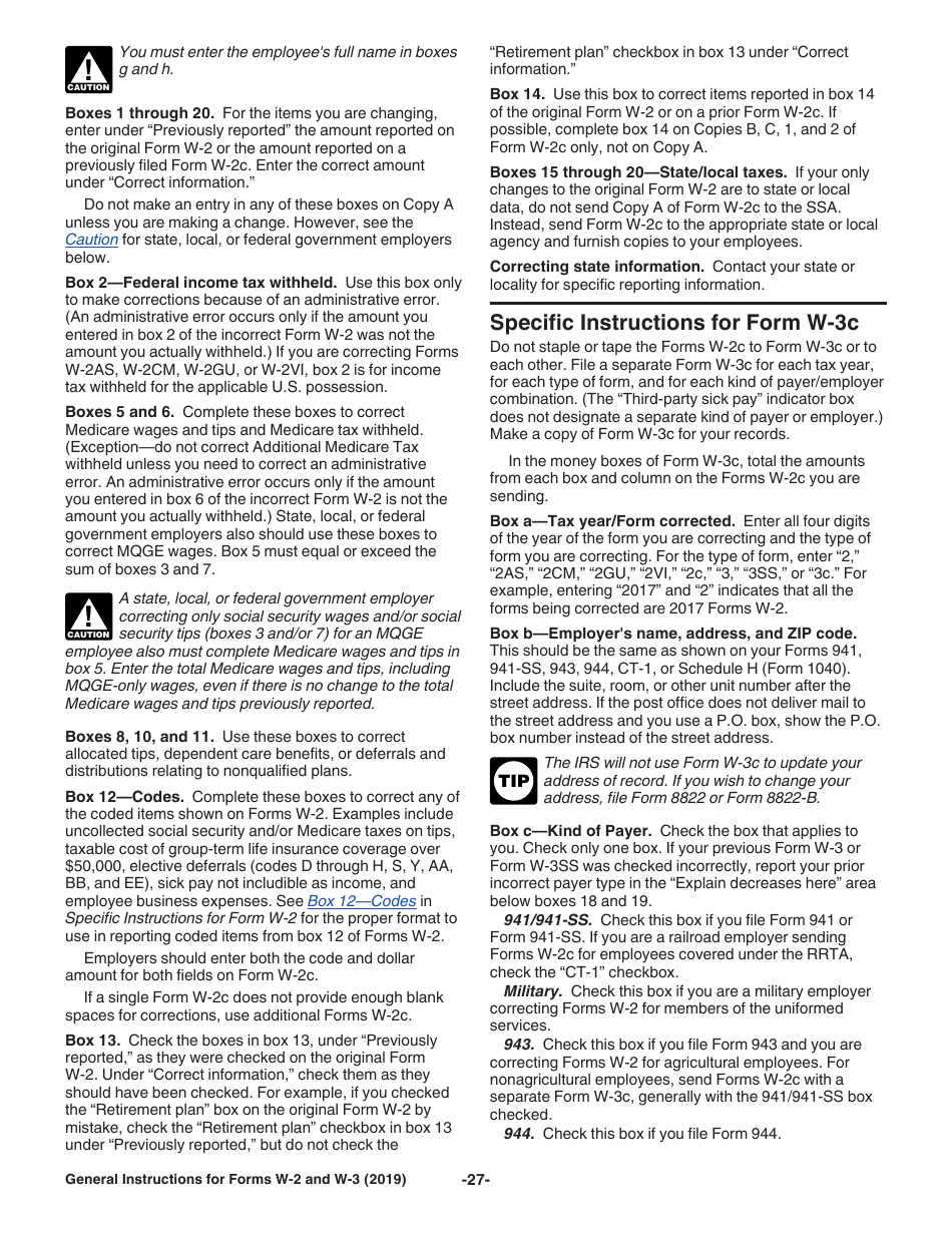 Instructions for IRS Form W-2, W-3, Page 27