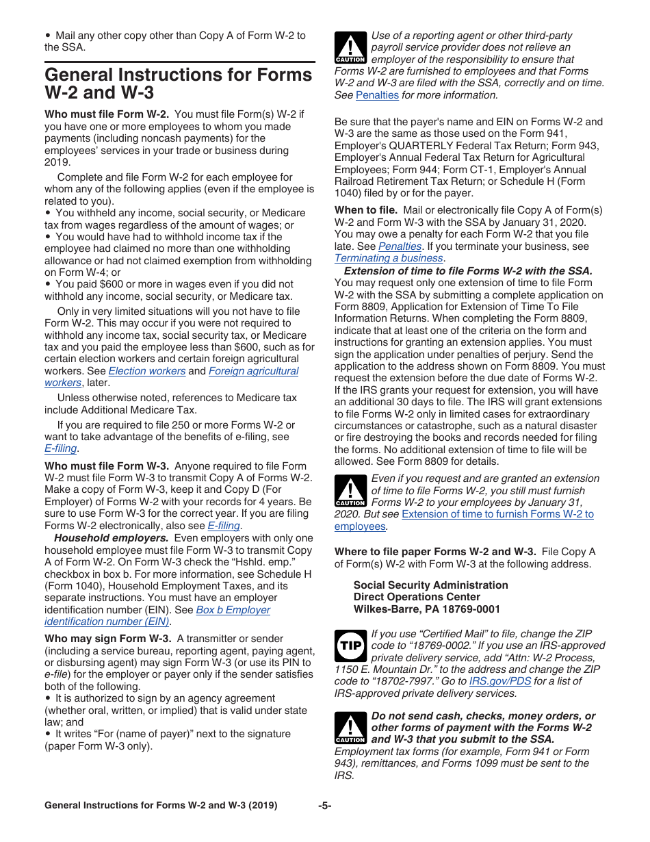 Instructions for IRS Form W-2, W-3, Page 5