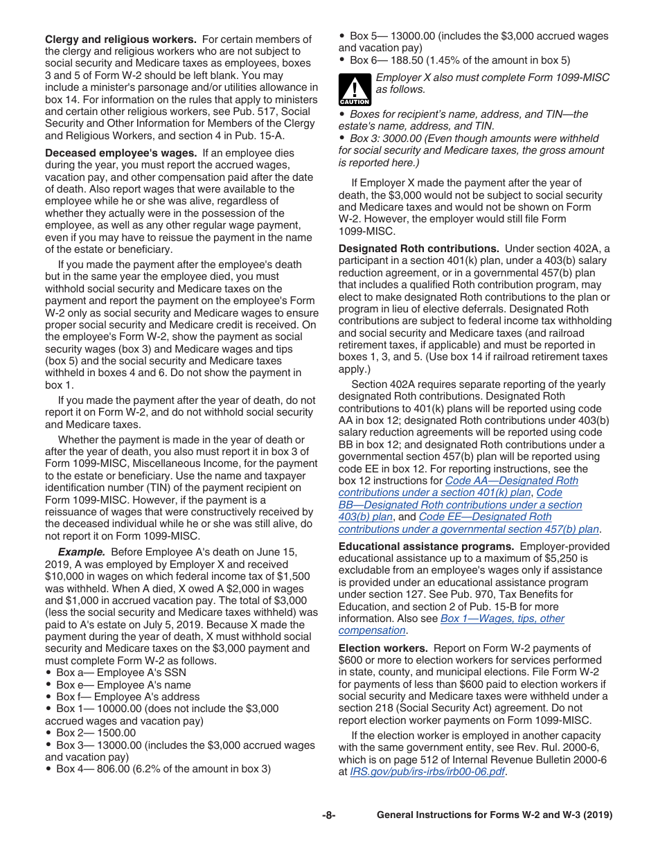Instructions for IRS Form W-2, W-3, Page 8