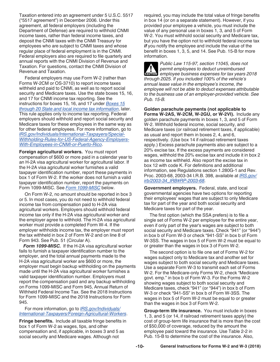Instructions for IRS Form W-2, W-3, Page 10