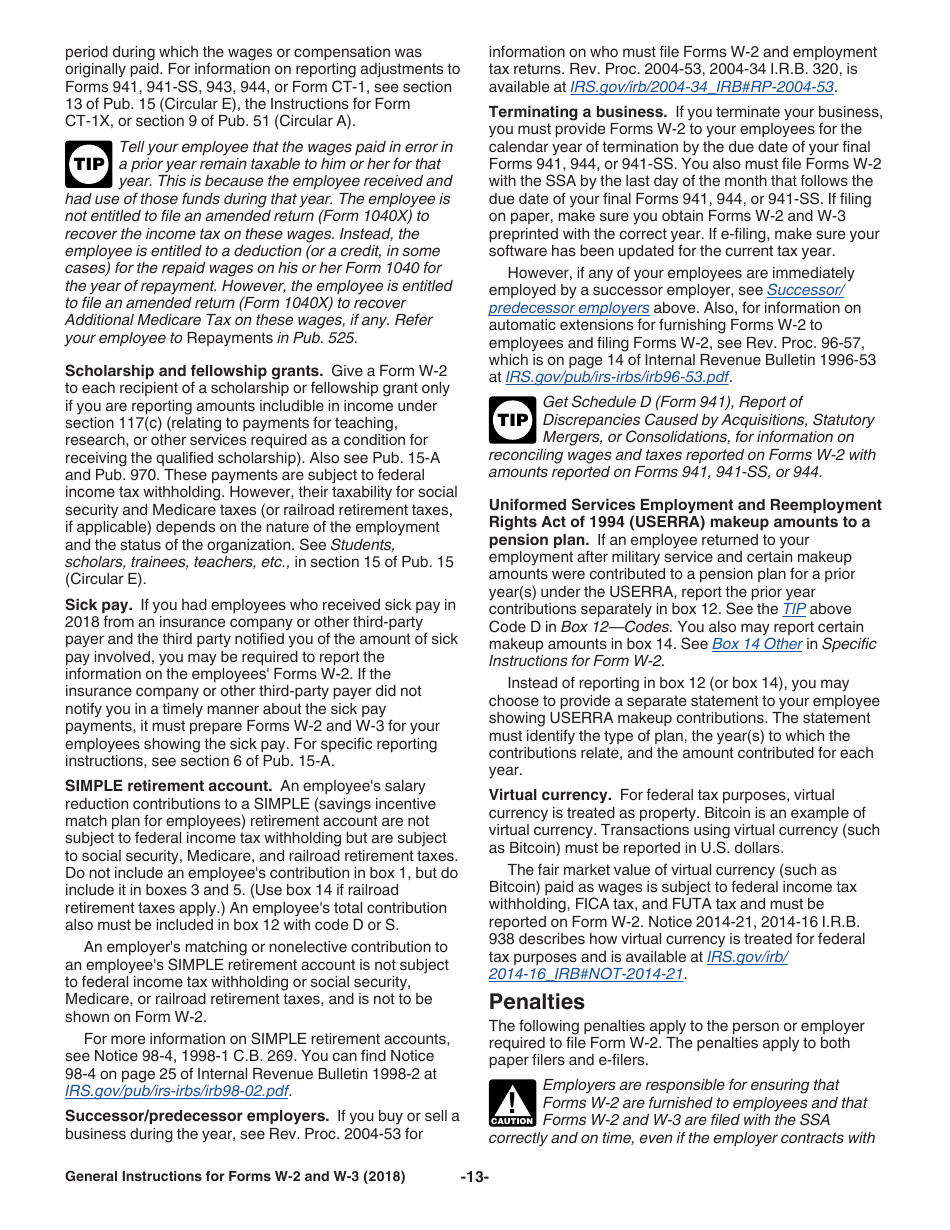 Instructions for IRS Form W-2, W-3, Page 13