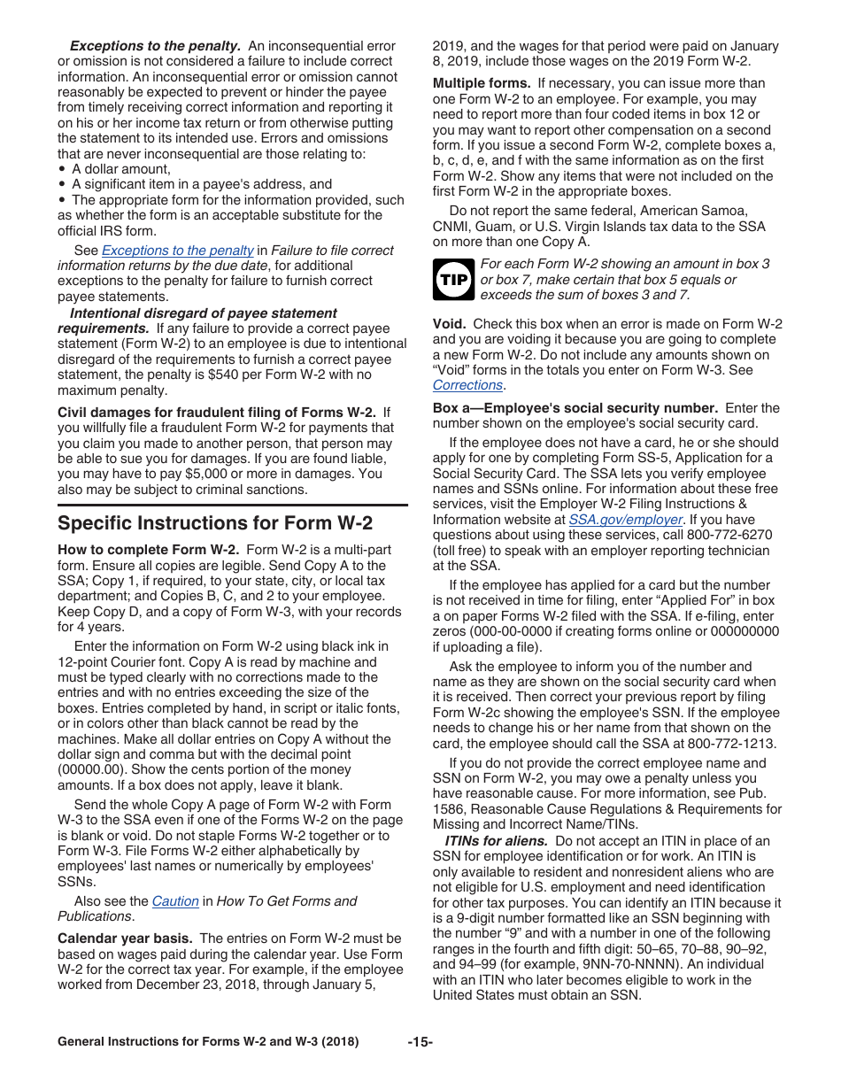 Instructions for IRS Form W-2, W-3, Page 15