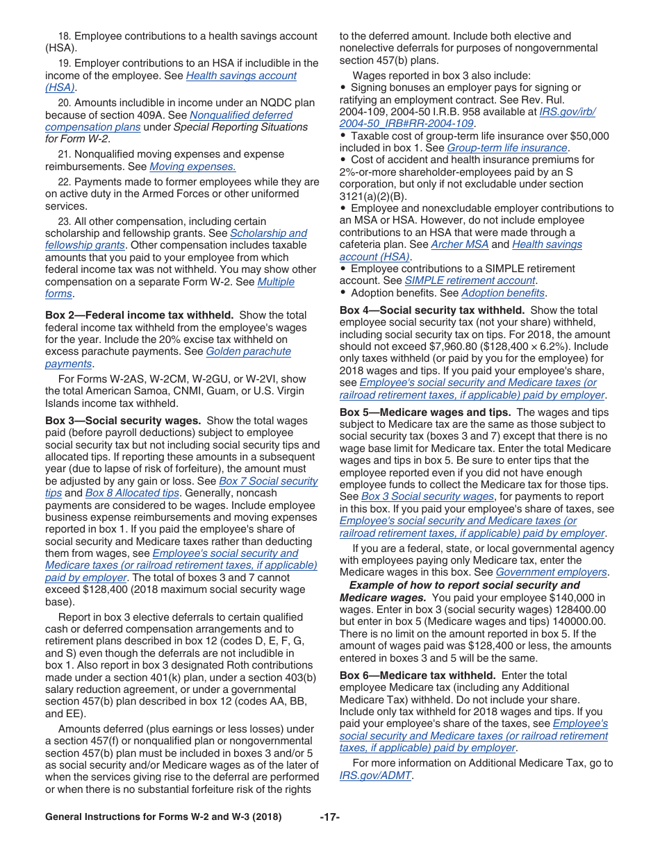 Instructions for IRS Form W-2, W-3, Page 17