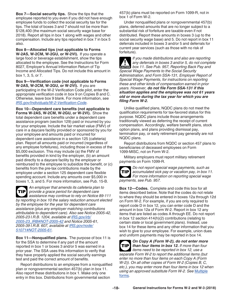Instructions for IRS Form W-2, W-3, Page 18