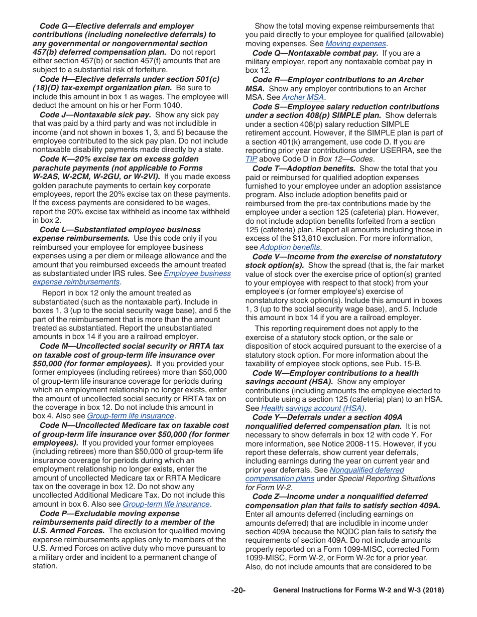 Instructions for IRS Form W-2, W-3, Page 20