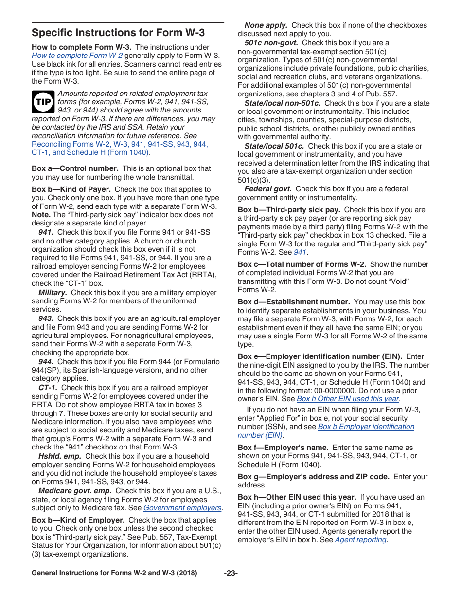 Instructions for IRS Form W-2, W-3, Page 23
