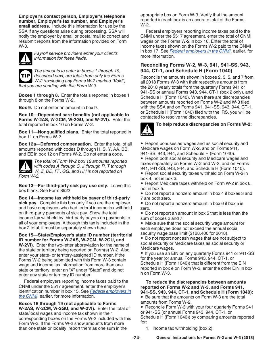 Instructions for IRS Form W-2, W-3, Page 24