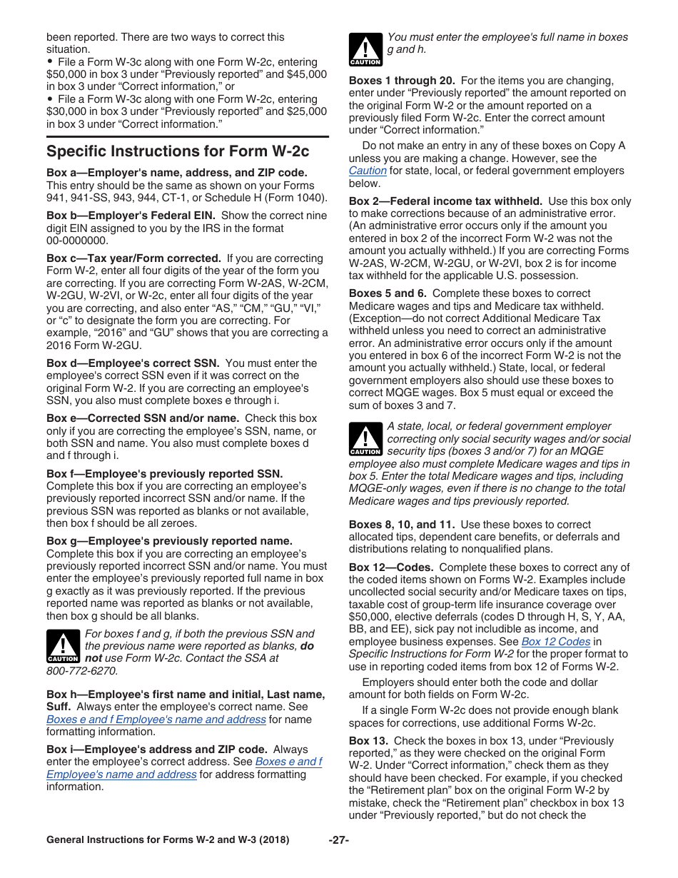 Instructions for IRS Form W-2, W-3, Page 27