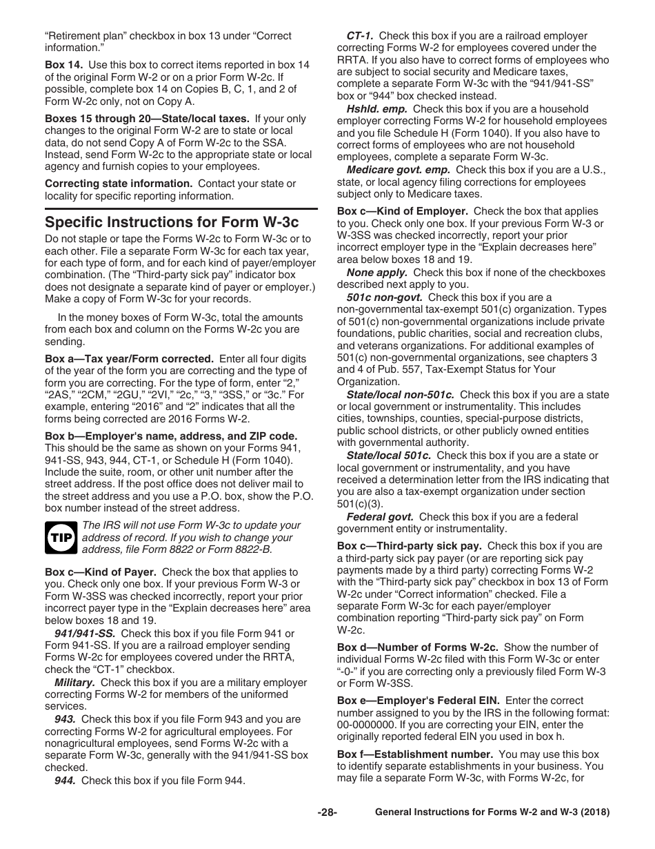 Instructions for IRS Form W-2, W-3, Page 28