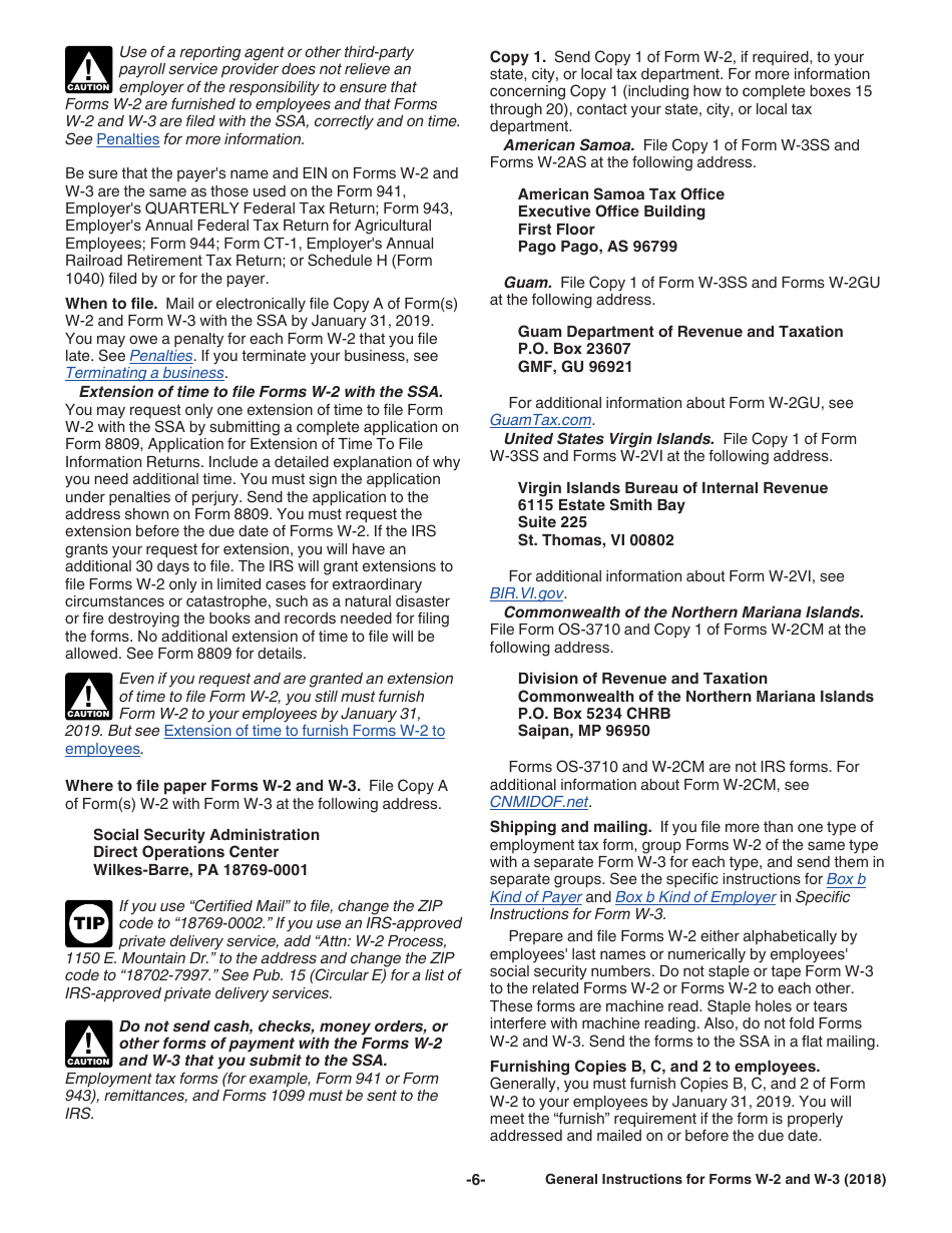 Instructions for IRS Form W-2, W-3, Page 6