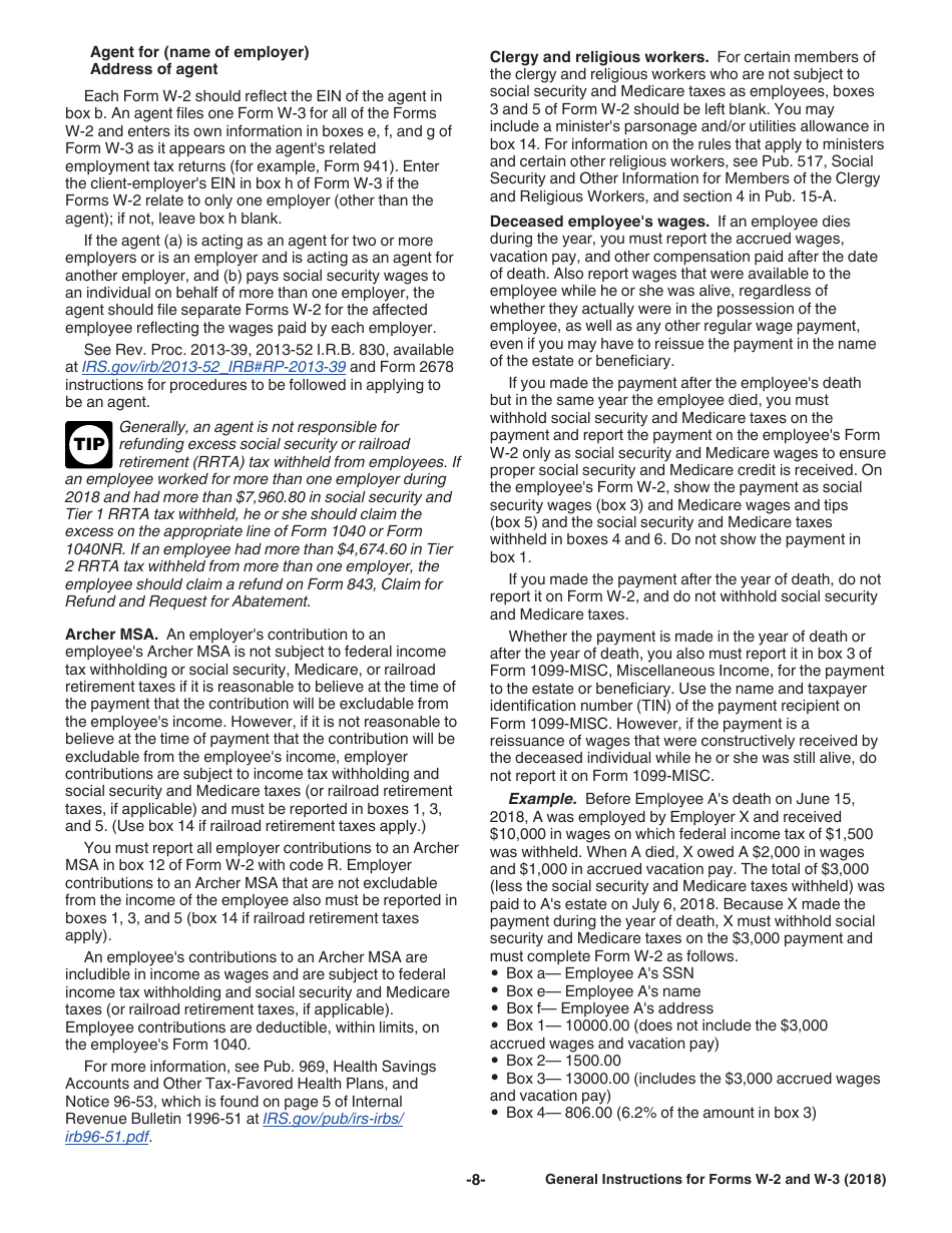 Instructions for IRS Form W-2, W-3, Page 8