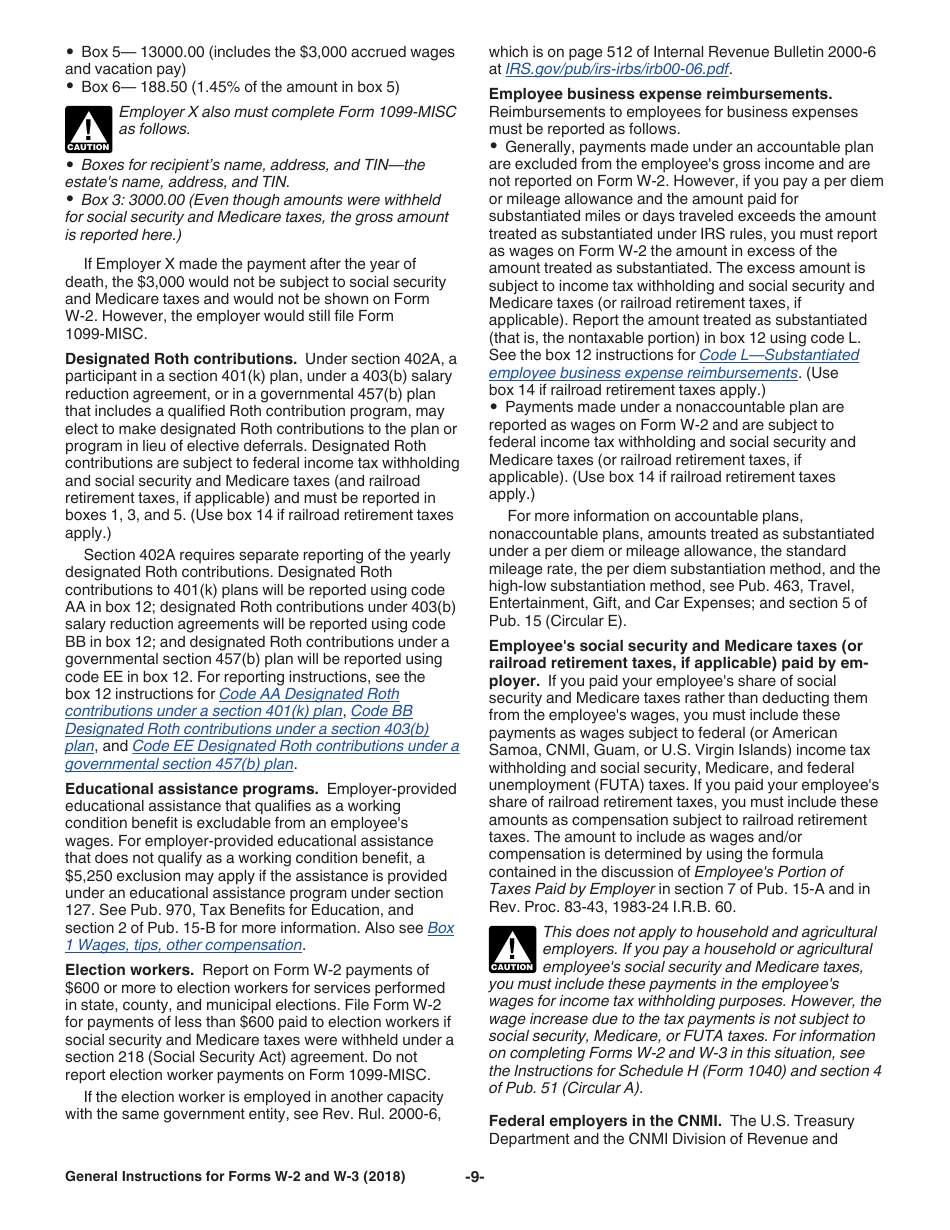 Instructions for IRS Form W-2, W-3, Page 9
