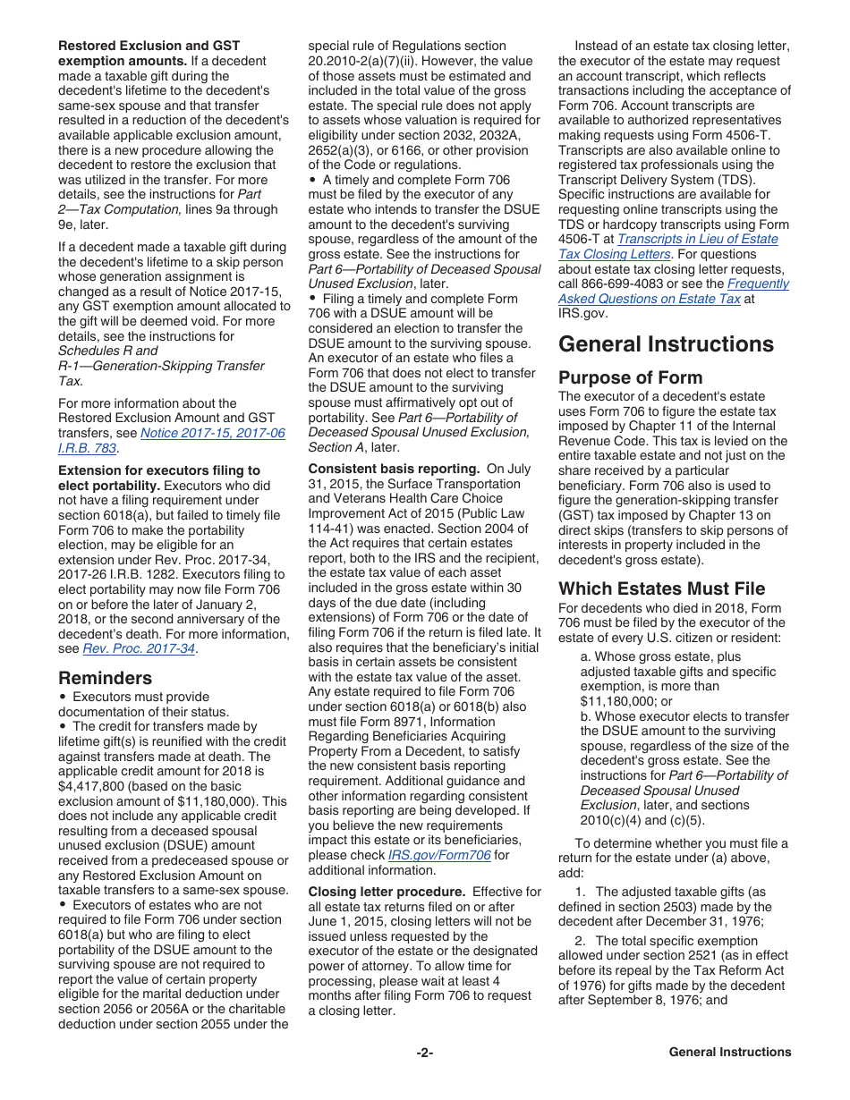 Instructions for IRS Form 706 United States Estate (And Generation-Skipping Transfer) Tax Return, Page 2