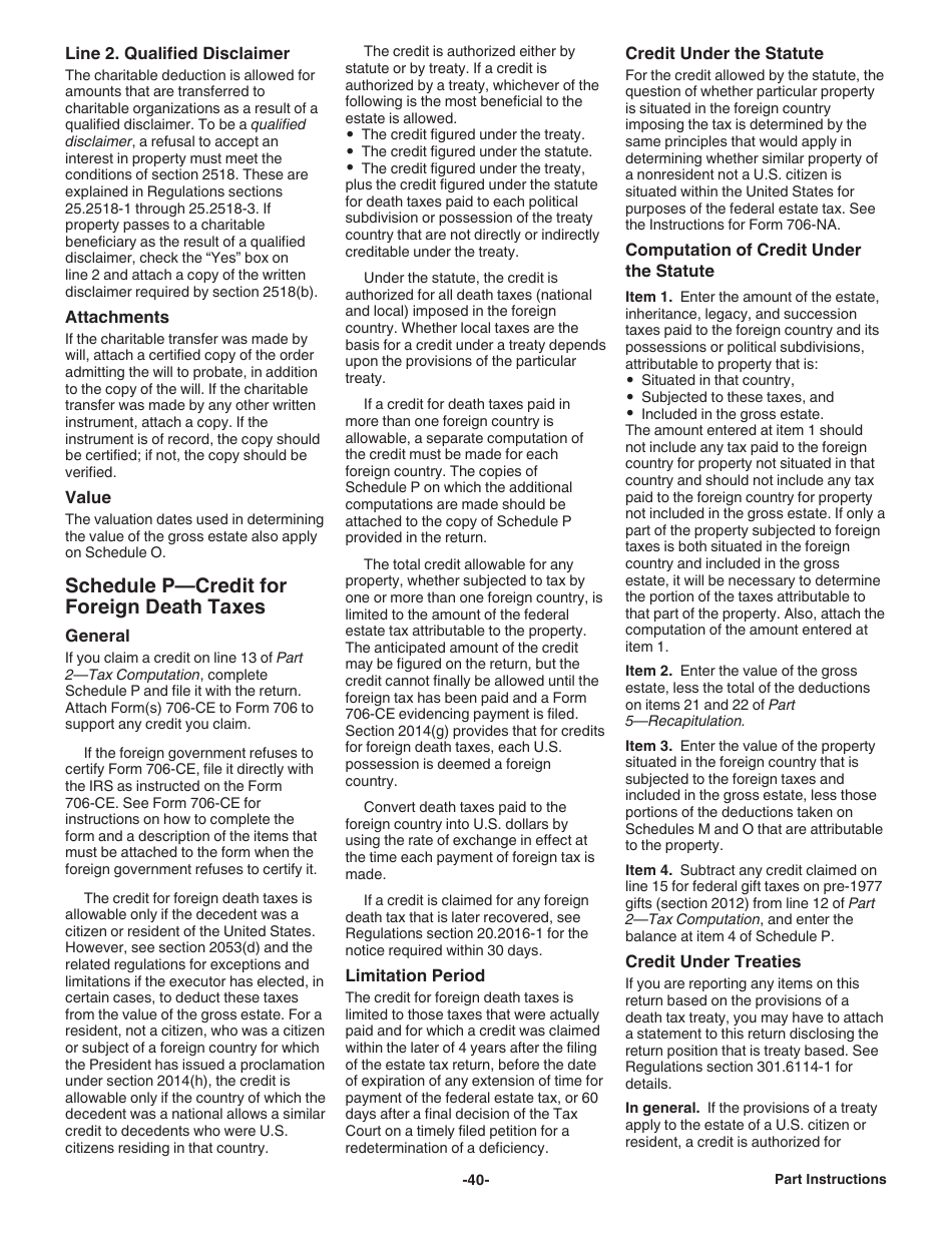 Instructions for IRS Form 706 United States Estate (And Generation-Skipping Transfer) Tax Return, Page 40