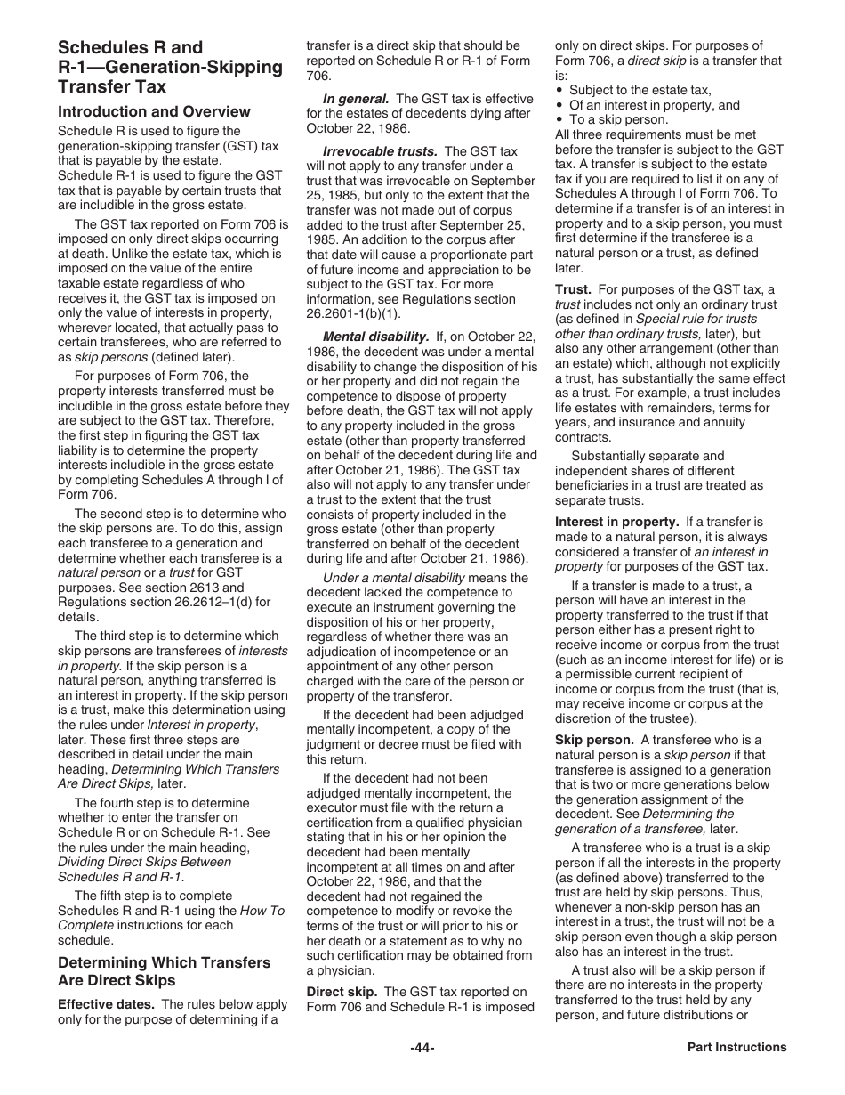 Instructions for IRS Form 706 United States Estate (And Generation-Skipping Transfer) Tax Return, Page 44