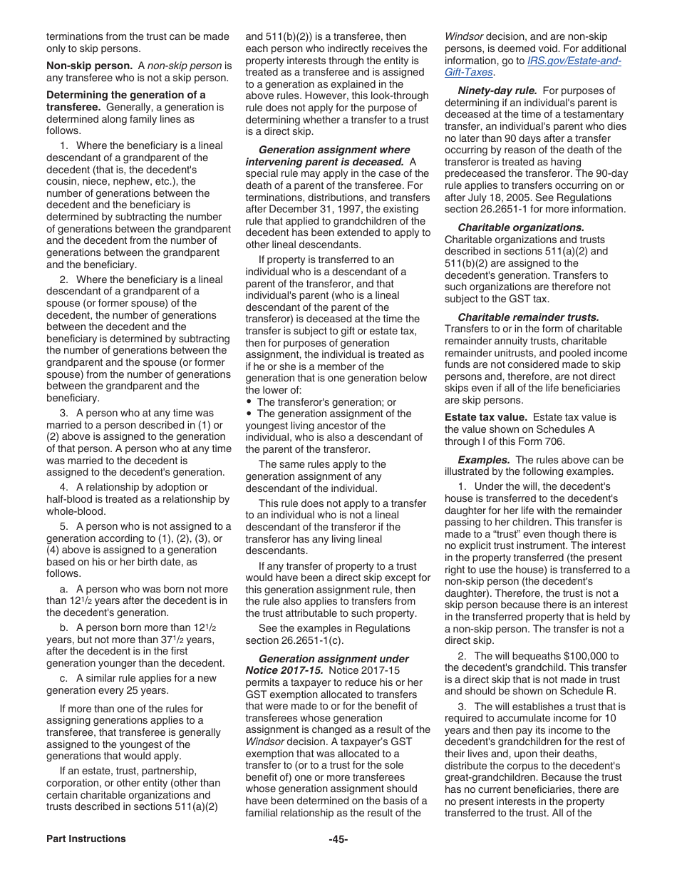 Instructions for IRS Form 706 United States Estate (And Generation-Skipping Transfer) Tax Return, Page 45