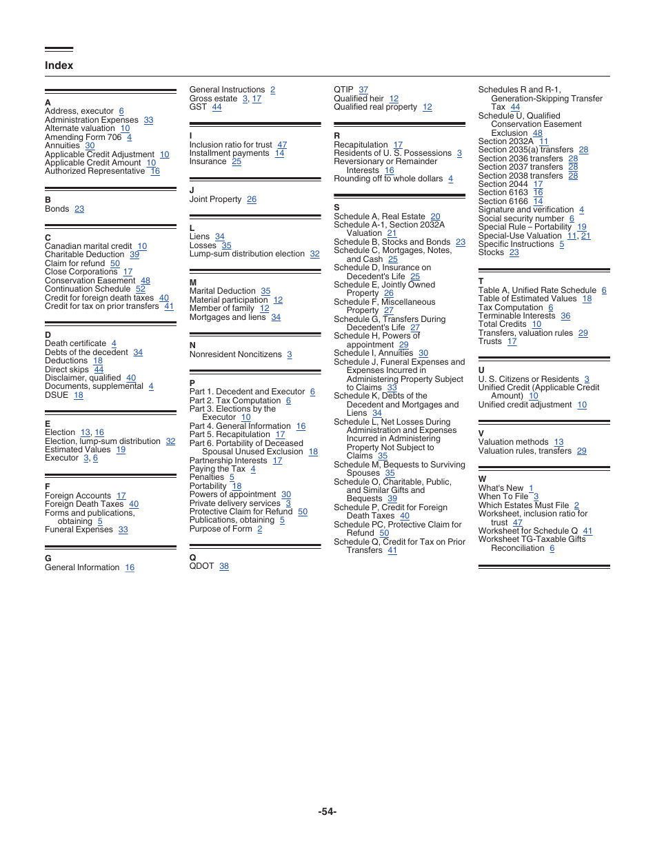 Instructions for IRS Form 706 United States Estate (And Generation-Skipping Transfer) Tax Return, Page 54