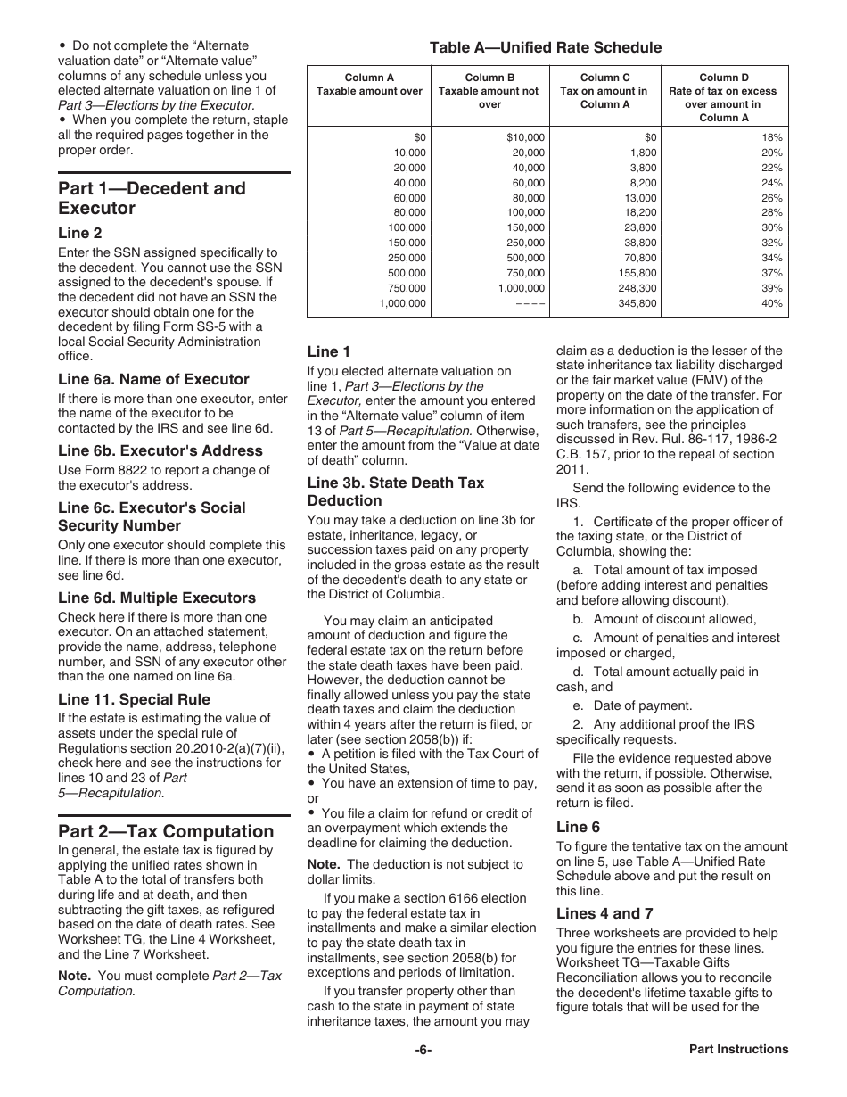 Instructions for IRS Form 706 United States Estate (And Generation-Skipping Transfer) Tax Return, Page 6