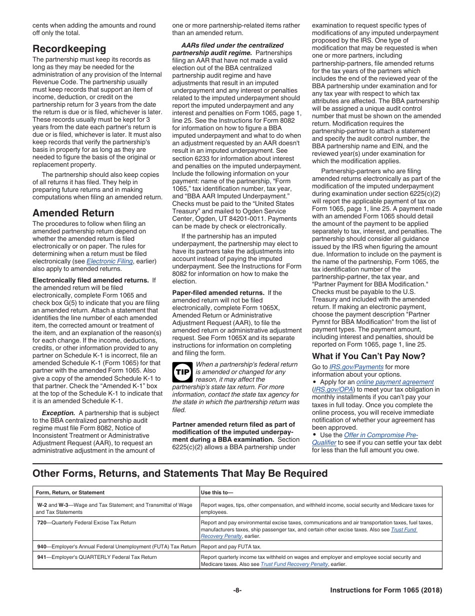 Instructions for IRS Form 1065 U.S. Return of Partnership Income, Page 8