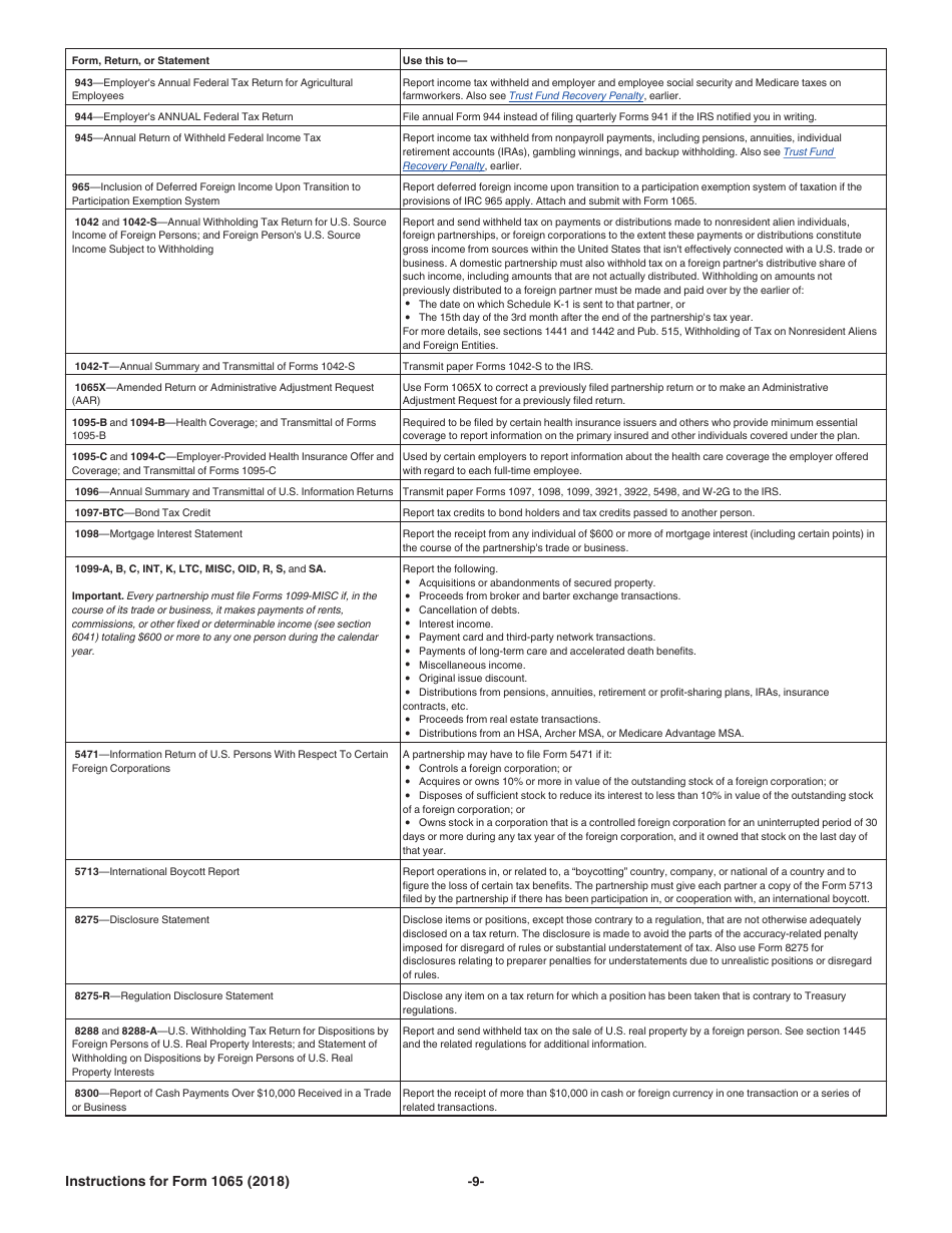 Instructions for IRS Form 1065 U.S. Return of Partnership Income, Page 9