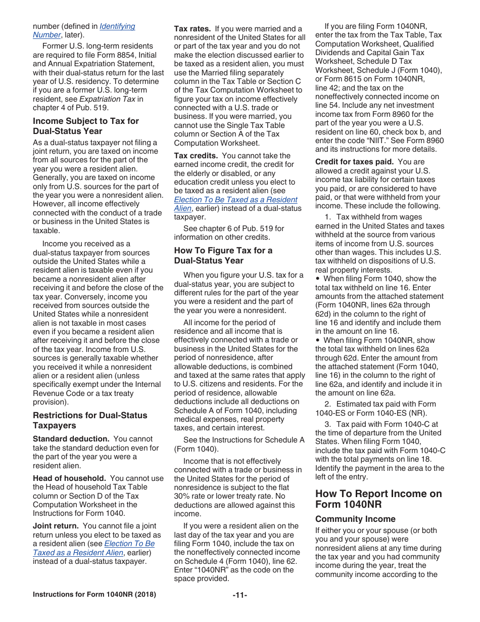 Instructions for IRS Form 1040NR U.S. Nonresident Alien Income Tax Return, Page 11