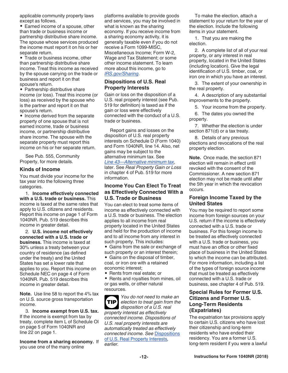 Instructions for IRS Form 1040NR U.S. Nonresident Alien Income Tax Return, Page 12