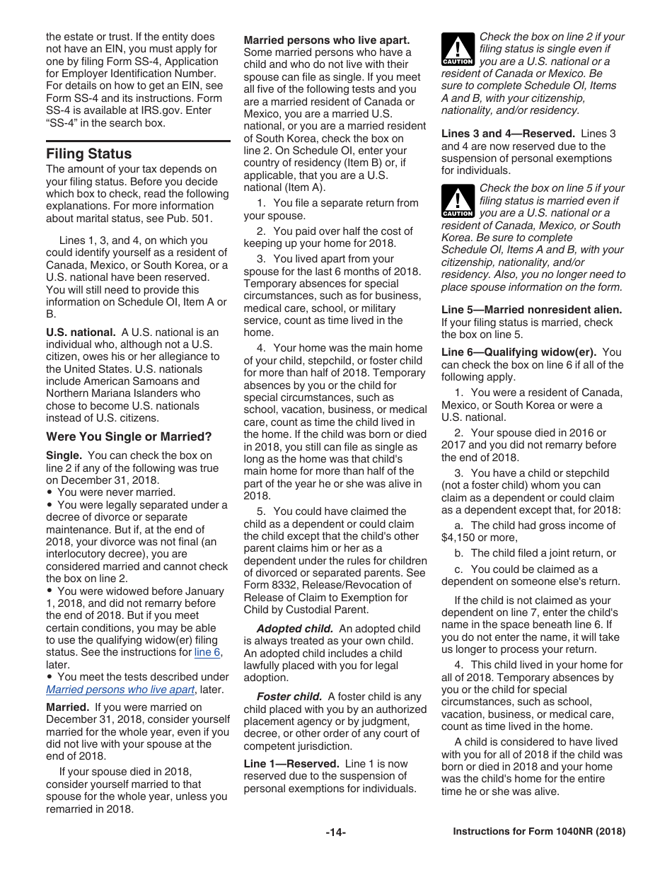 Instructions for IRS Form 1040NR U.S. Nonresident Alien Income Tax Return, Page 14