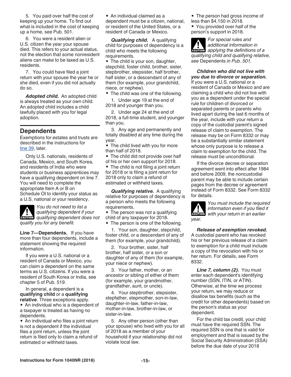 Instructions for IRS Form 1040NR U.S. Nonresident Alien Income Tax Return, Page 15