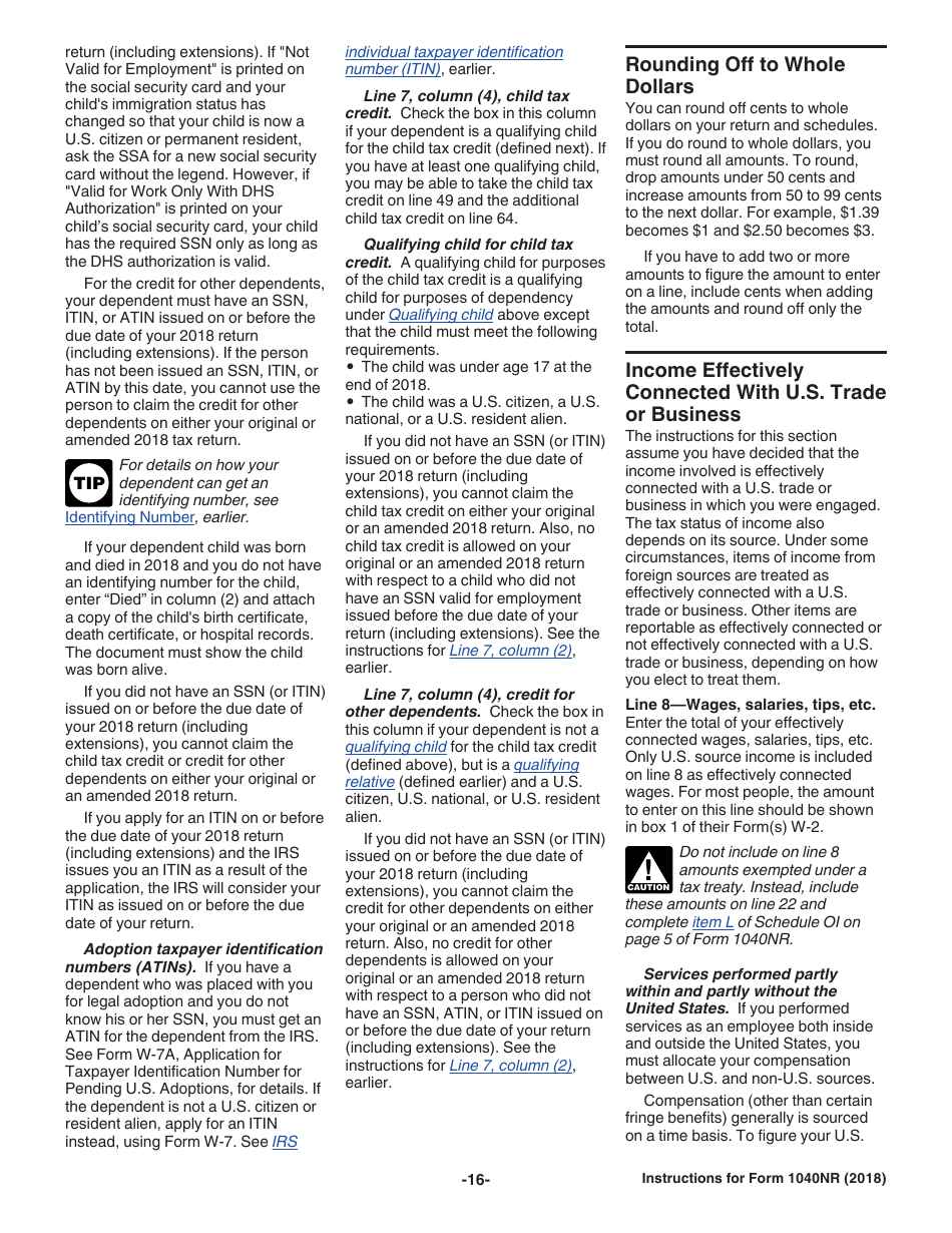 Instructions for IRS Form 1040NR U.S. Nonresident Alien Income Tax Return, Page 16